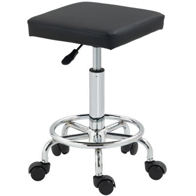 HOMCOM Carré Rollhocker mit höhenverstellbarer 50-66 cm und Fußstütze, für Massage, Tattoostudio, Klinik, Spa, schwarz