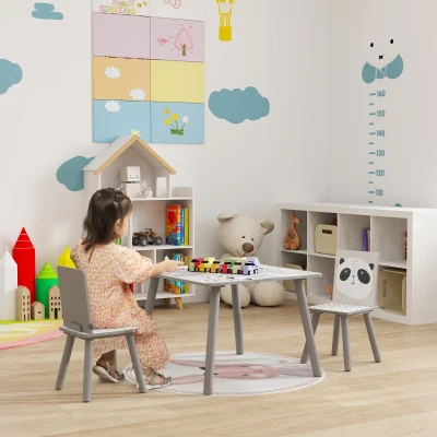 ZONEKIZ Kindertisch und 2 Stühle für Kinder 3-8 Jahre aus MDF und Kiefernholz, Grau