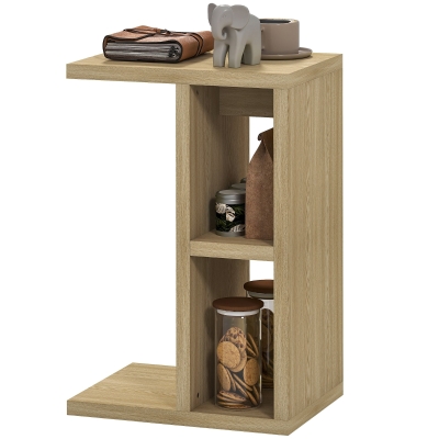HOMCOM Beistelltisch 3 Ebenen in C-Form mit 2 offenen Fächern, 40 x 29,8 x 60 cm, Eiche