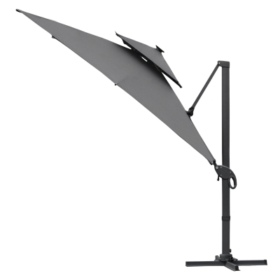 Outsunny Rechteckiger LED-Cantilever-Sonnenschirm, neigbar, drehbar, mit Kurbel, Stahl-Aluminium-Gestell, Maße 3L x 3B x 2,66H m, Polyester Grau