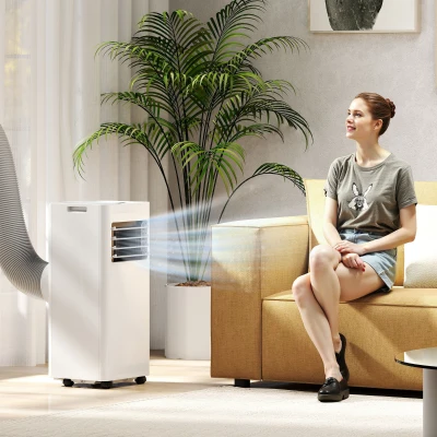 HOMCOM Tragbare Klimaanlage 3-in-1 mit Luftentfeuchter Ventilator und einfach zu bewegender Fensterkit 30x29x69 cm Weiß