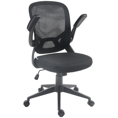 HOMCOM Ergonomischer Bürostuhl mit Höhenverstellung, Klappbaren Armlehnen und Netzstoff, Schwarz