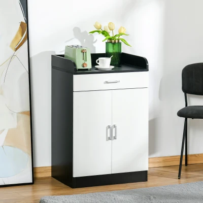 HOMCOM Mobiler Schrank aus Holz mit verstellbarem Regal, platzsparender Küchenschrank, Wohnzimmer und Diele, aus MDF-Holz, 60x40x90cm, Weiß und Schwarz