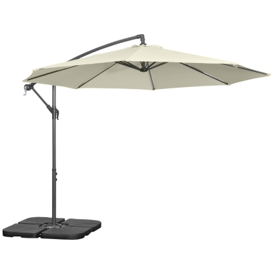 Outsunny Granit Sonnenschirm mit 6 Streben und Kurbel, Kreuzfuß, aus Metall und Polyester, Ø292x247 cm, Beige