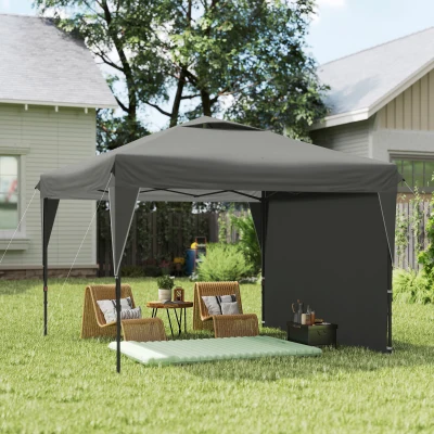 Outsunny Gartenpavillon Zelt faltbarer Pavillon mit abnehmbarer Seitenwand + Transporttasche aus Stahl Oxford-Gewebe