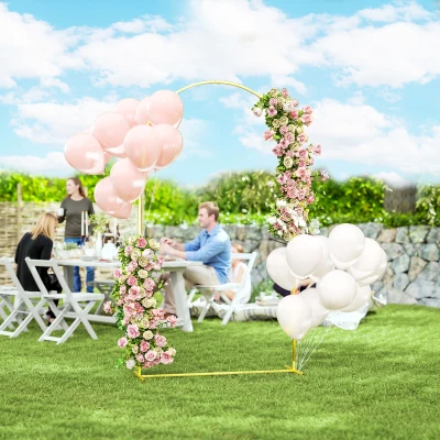 Outsunny Support Bogenbogen aus goldenem Metall für Hochzeit, 2,2 m, Gartenbogen, Hochzeit, Blumenballonbogen