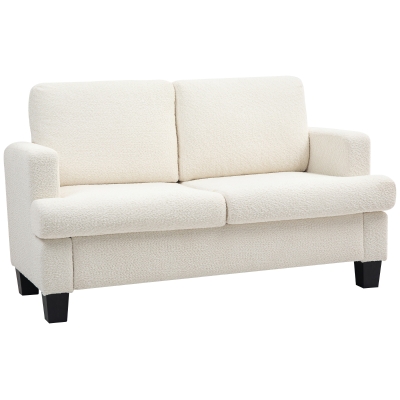 HOMCOM Modernes 2-Sitzer-Sofa in Veloursstoff mit Abnehmbaren und Waschbaren Kissen, 138x70x80 cm, Cremeweiß