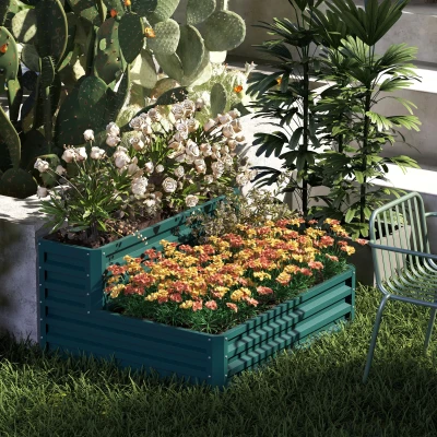 Outsunny Quadratisches Garten-Hochbeet offener Boden 2 Ebenen für Kräuter Gemüse Obst Blumen 120 x 101 x 58 cm grün