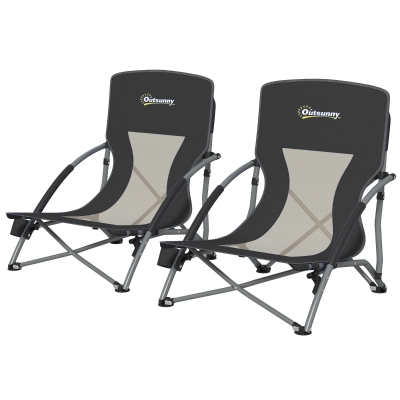Outsunny Set von 2 klappbaren Strandstühlen, leichte Campingstühle mit Transporttasche und Becherhalter 58 x 55 x 62 cm Schwarz