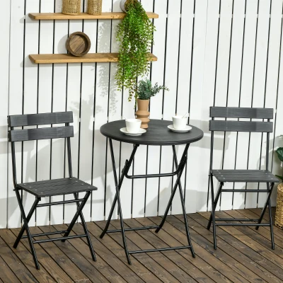 Outsunny Gartenmöbel Set 3-teilig mit 2 klappbaren Stühlen und Tisch aus Stahl und HDPE, Dunkelgrau