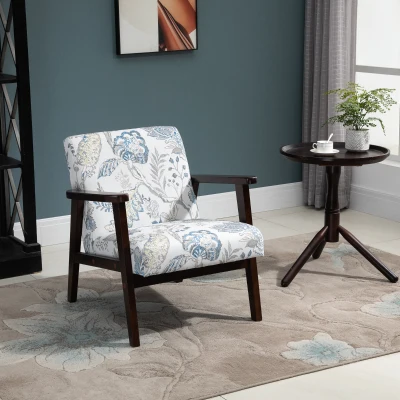 HOMCOM Sessel mit Armlehnen und gepolstertem Sitz aus Holz und atmungsaktivem Stoff für Zuhause und Büro, Blumendesign, 68,5x78,5x75cm