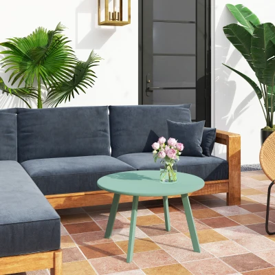Outsunny Kleiner runder Gartencouchtisch, Beistelltisch mit rutschfesten Füßen, Metallrahmen, für Garten, Ø 70 x 42 cm, grün