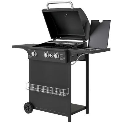 Outsunny Barbecue Gaz 3+1 Brûleurs 8,5kW Acier Noir