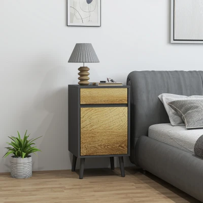 HOMCOM Nachttisch mit Schublade und Schrank, modernes Design ohne Griffe, 40x39x69 cm, Dunkelgrau und Holz