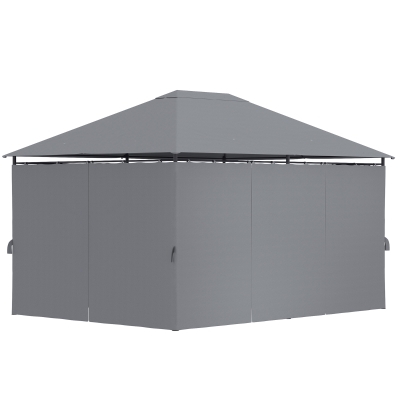 Outsunny Gartenpavillon Pavillon im Kolonialstil mit Doppeldach und abnehmbaren Seitenplanen 4 x 3 x 2,72 m Grau