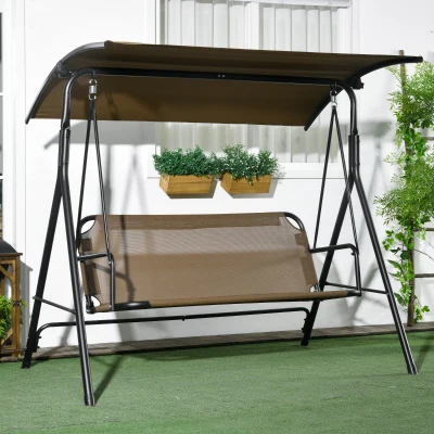Outsunny Gartenliege 3-Sitzer mit Verstellbarem Sonnendach, aus Stahl und Polyester, 172x110x153 cm, Braun und Grau