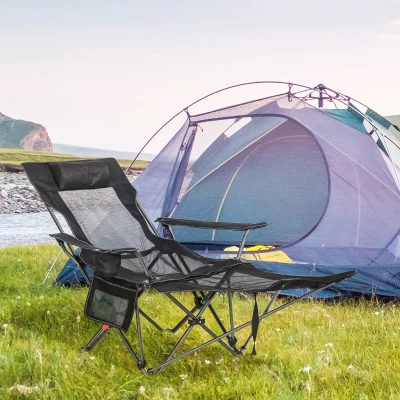 Outsunny Campingsessel mit verstellbarer Rückenlehne und Fußstütze, 58x148x90cm, Schwarz