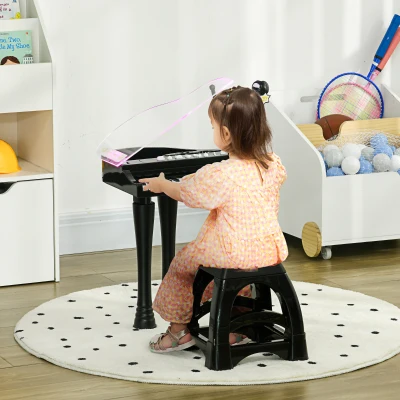 AIYAPLAY Kinderklavier mit 32 Tasten, Hocker, Mikrofon, Musik, Lichtern und abnehmbaren Beinen, Schwarz