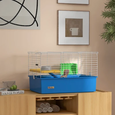 PawHut Jaula para Animales Pequeños Recinto para Conejos Pequeños Chinchillas Cobayas con Bandeja Rampa 71x46x47 cm Azul