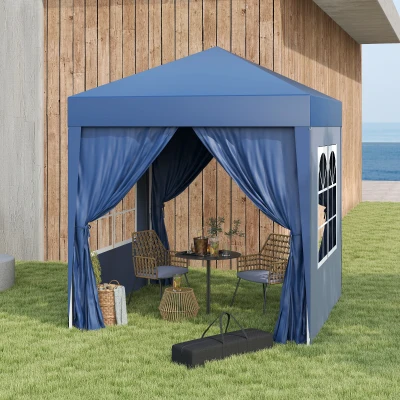Outsunny Tenda Dobrável 2x2 m Tenda de Jardim com 4 Paredes Laterais Tecido Oxford 2 Portas 2 Janelas e Bolsa de Transporte para Exterior Terraço Campismo Festas Azul