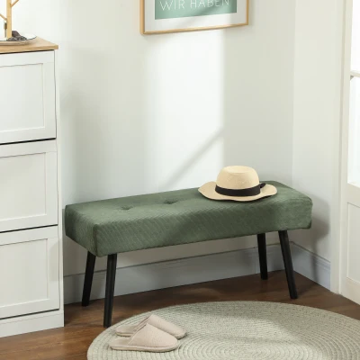 HOMCOM Banc Bout de Lit Velours Côtelé Vert Pieds Acier Noir