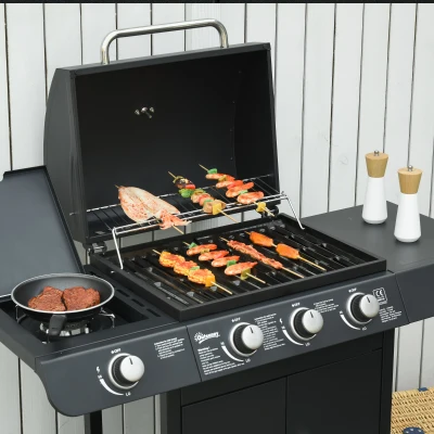 Outsunny gasgrill BBQ met 4 branders metaal zwart 110 x 50 x 100 cm