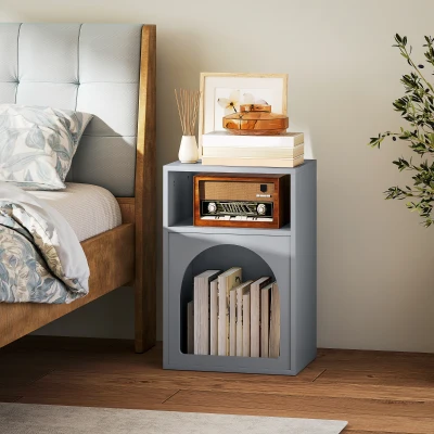 HOMCOM Bedside Table 2 Compartments Grey