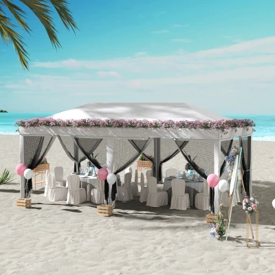 Outsunny Tenda Dobrável 585x295x270 cm Tenda de Jardim com 6 Mosquiteiros Bolsa de Transporte e Estrutura de Aço Cinza