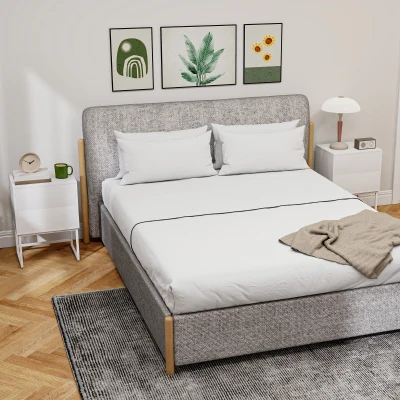 HOMCOM Pack de 2 Mesitas de Noche Estrechas con 2 Cajones Apertura por Presión y Patas de Acero 40x30x55 cm Blanco