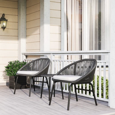 Outsunny Set 2 Sedie da Giardino e Tavolino in Rattan PE Nero