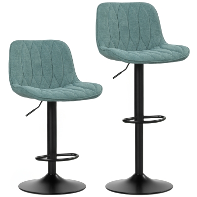 HOMCOM Set of 2 Swivel Bar Stools Adjustable Linen Blue