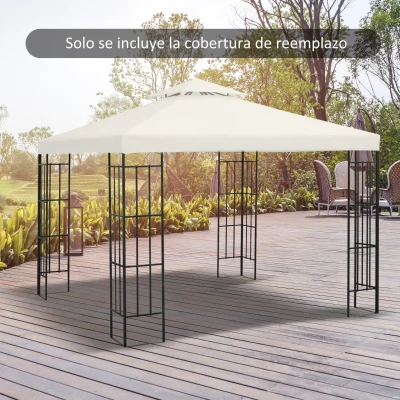 Outsunny Techo de Reemplazo 3x3 m para Carpa Pabellón Cubierta de Repuesto de Gazebo Pabellón con Techo Transpirable 8 Orificios de Drenaje Crema