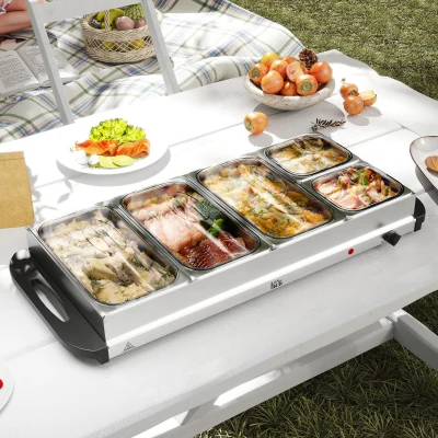 HOMCOM Portable Buffet Server 5 Tray 9.2L Silver Tone