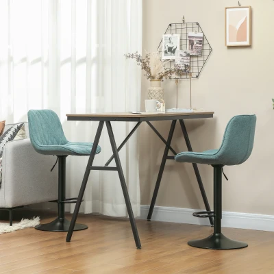 HOMCOM Set of 2 Swivel Bar Stools Adjustable Linen Blue
