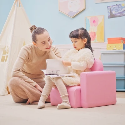 HOMCOM 2-in-1 Toddler Sofa Chair Pink 48x44x41cm