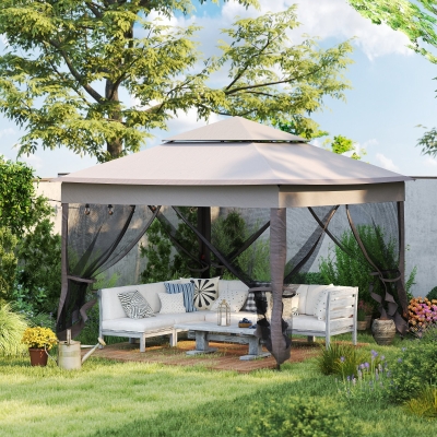 Outsunny Tenda Dobrável Exterior 325x325x270 cm Tenda de Jardim com Teto Duplo Rede Mosquiteira Amovível e Bolsa de Transporte Cinza