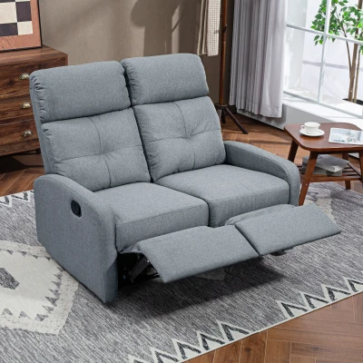 HOMCOM Sofá de 2 Lugares Reclinável Manual Sofá Relax Estofado em Linho com Apoio para Pés 118x95x101 cm Cinzento