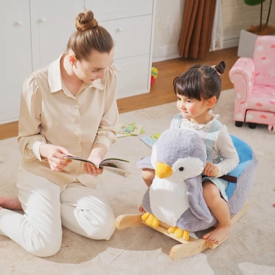 HOMCOM Cavallo a Dondolo Pinguino in Peluche con Musica e Cintura