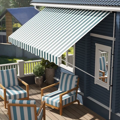 Outsunny Toldo Manual Retrátil para Exterior 300x150x170-280cm Toldo Enrolável Altura Ajustável com Manivela Proteção Solar para Terraço Balcão Jardim Verde