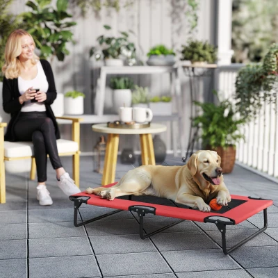 PawHut Portable Elevated Dog Bed Mesh Large Red