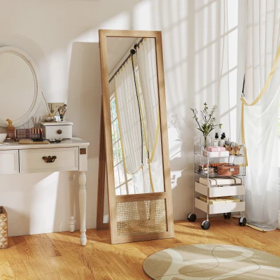 HOMCOM Espejo de Cuerpo Entero 160x50 cm con Marco de Madera y Soporte para Salón Dormitorio Natural