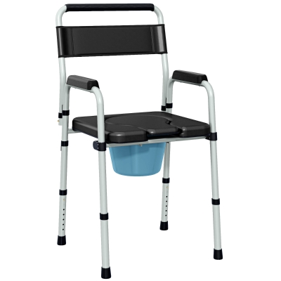 HOMCOM Silla con Inodoro Plegable con Altura Ajustable Cubo y Almohadillas Antideslizantes Carga 150 kg Negro
