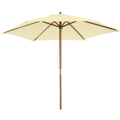 Outsunny Sombrilla Parasol de Madera 250x230 cm para Exterior con 6 Varillas Sistema de Polea Color Crema
