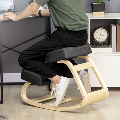 Vinsetto Kniestuhl, ergonomischer Sitzhocker, Polsterhocker für gesunde Sitzhaltung, Birkenholz, 120 kg belastbar, Schwarz