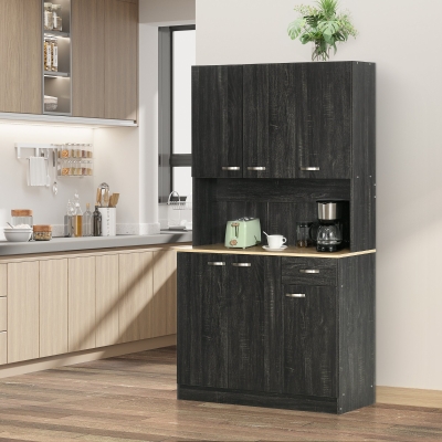 HOMCOM Alacena de Cocina con 1 Cajón 6 Puertas y Estantes Ajustable Estilo Moderno 101x39x180 cm Negro