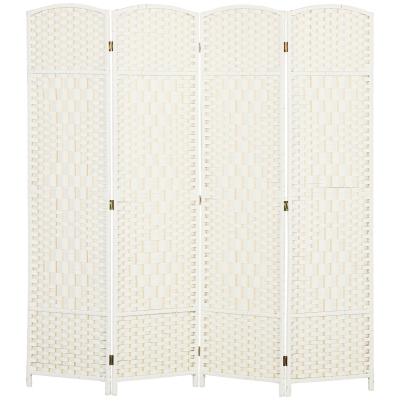 HOMCOM Kamerscherm, 4-delig vouwbaar scherm, Vlechtpatroon, Dennenhout, Wit
