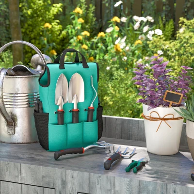 Outsunny Juego de Herramientas Jardinería de 9 Piezas de Aluminio con Tijeras de Podar con Bloqueo Seguro Bolsa de Jardín Ligera