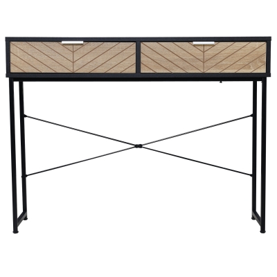 HOMCOM Mesa de Consola Estrecha con 2 Cajones Diseño de Líneas Talladas Estilo Moderna Negro y Roble