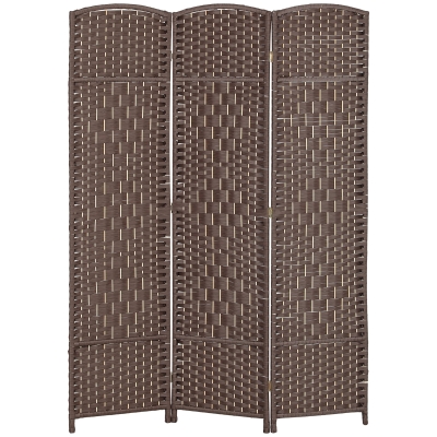 HOMCOM Kamerverdeler, 3-delige vouwbare wand, Vlechtpatroon, Vurenhout, Bruin