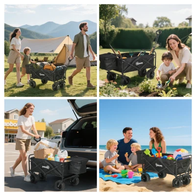 Outsunny Carro Plegable con Bolsa Térmica Desmontable Longitud y Ángulo del Mango Ajustables y Bolsa de Transporte Negro